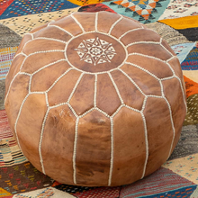 Load image into Gallery viewer, Moroccan Leather Pouf Winter Tan Colour- Khessa Premium