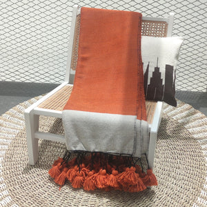 Woollen Throw/Blanket Red Brick & Beige
