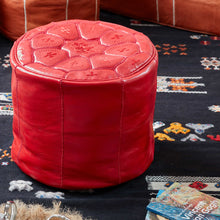 Load image into Gallery viewer, *PRE-ORDER* Moroccan Leather Stool Red - Zohra