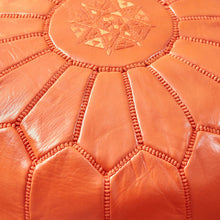 Load image into Gallery viewer, Moroccan Leather Pouf Orange- Khessa