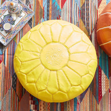 Load image into Gallery viewer, Moroccan Leather Pouf Yellow- Khessa