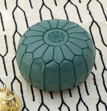 Load image into Gallery viewer, Moroccan Leather Pouf Dark Green Colour- Khessa