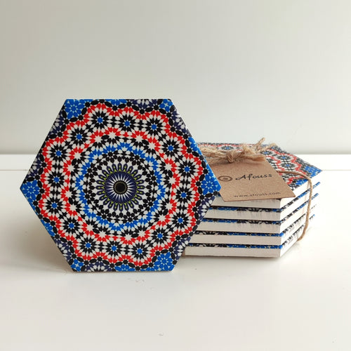 Set of 6 Ceramic Coaster - Moroccan Zellige Pattern
