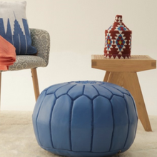 Load image into Gallery viewer, Moroccan Leather Pouf Blue Majorelle Colour- Khessa Premium