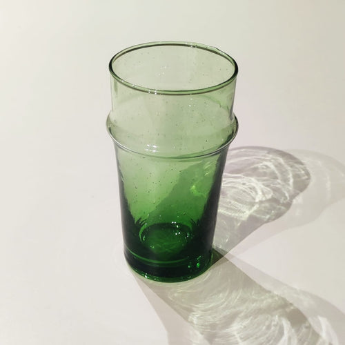 Blown Recycled Water Glass - Emerald Green Beldi Style (Set of 6 Pieces)